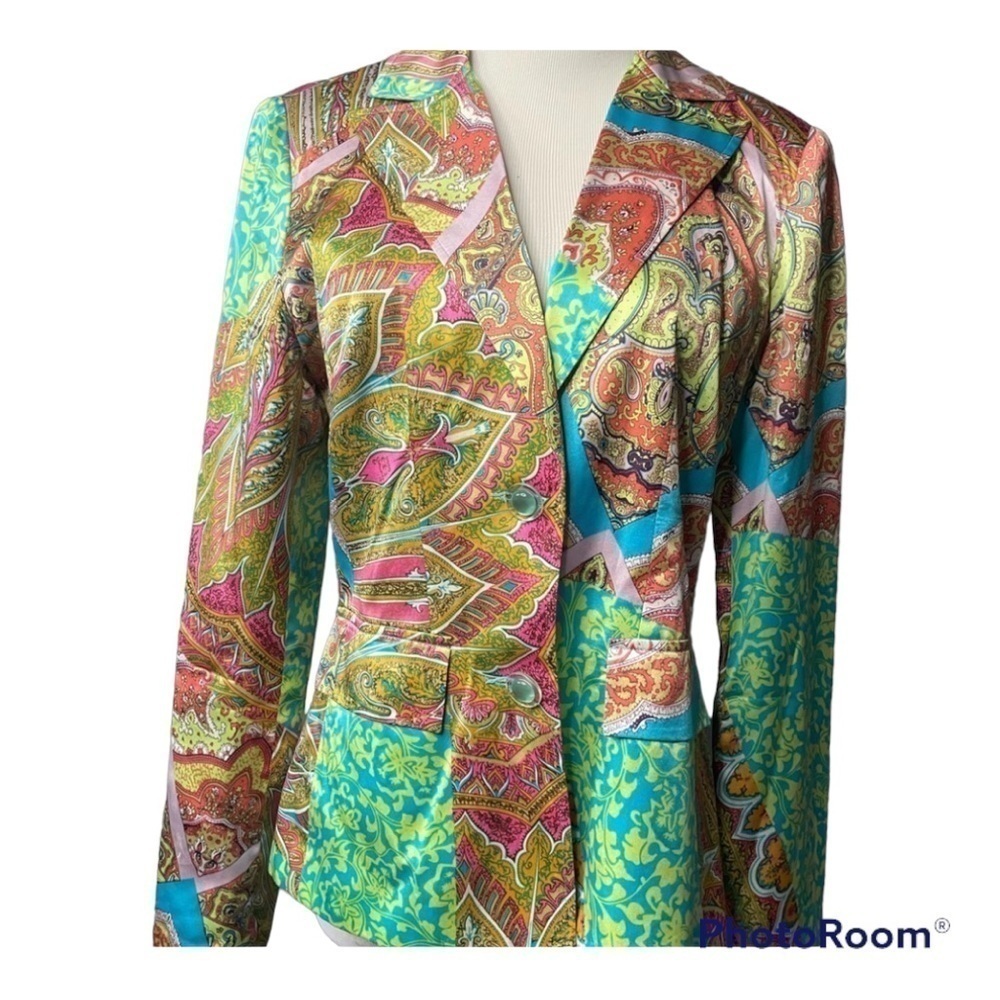 Ilyse Hart ltd paisley patterned 100% silk blazer size 6